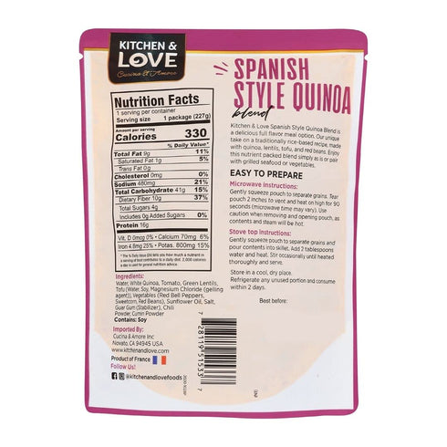 8 Oz, 6-Pack Kitchen & Love Spanish Style Quinoa Medley, Pre Cooked, Microwave Ready Pouch, Shelf Stable, Non Gmo