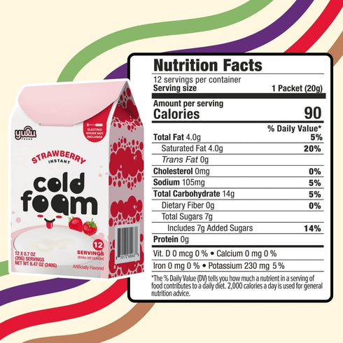 (12 8.47 oz) YULU FOODS Strawberry Instant Cold Foam Sticks Servings, | Non-Dairy Berry Creamer for Iced Coffee, Tea