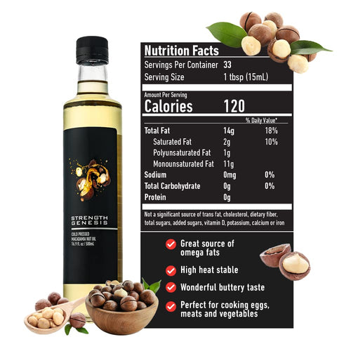 500-Milliliter Strength Genesis Australian Macadamia Nut Oil, Cold-Pressed Macadamia Oil for Cooking, Bottle
