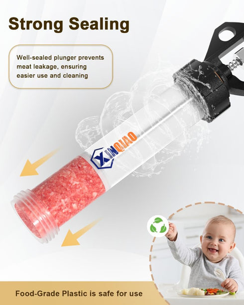 4 Nozzles, 2 XINQIAO Beef Jerky Gun for Ground Meat, Plastic Jerky Cannon Comes with Brushes