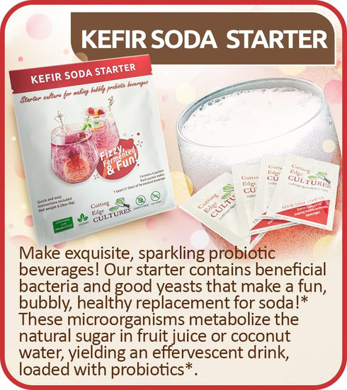 Cutting Edge Cultures 4 Pack 8g Delbrueckii Kefir Soda Starter Culture Bubbly Probiotic Fermented Beverage Make Fizzy