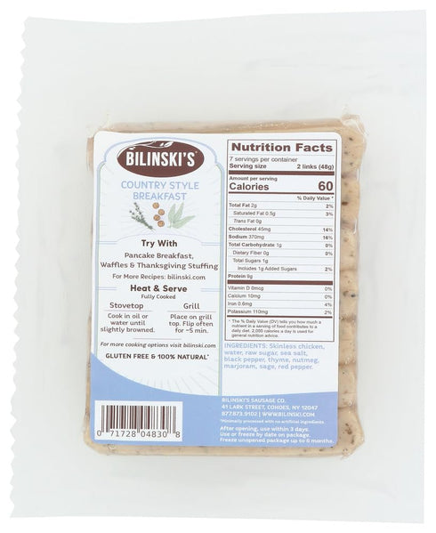 Country 12 OZ Bilinski Style Breakfast Chicken Sausage