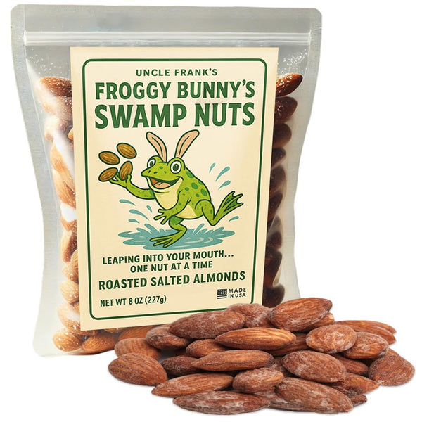 Uncle Franks Froggy Bunnys Swamp Nuts, 8oz Roasted Almonds, Funny Easter Gag