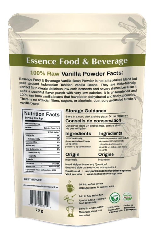 Raw Vanilla Bean Powder - 2.5Oz, No Sugar, Perfect for Baking and Coffee