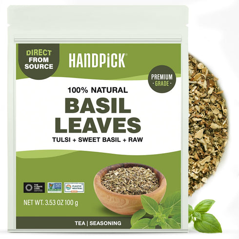 HANDPICK Dried Basil Leaves 40 Servings (100g/ 3.5oz) Non GMO, Gluten Free,