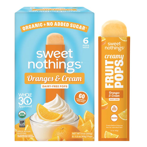 12 Count, Sweet Nothings, Oranges & Cream Organic Dairy-Free Fruit Pops, No Added Sugar, Freeze & Enjoy