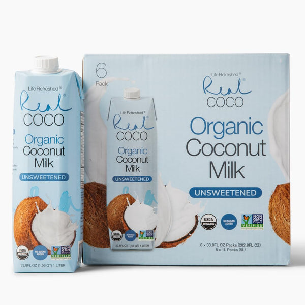 Real Coco Organic Original Coconut Milk Beverage (6-Pack 1L), USDA Organic, No-Added