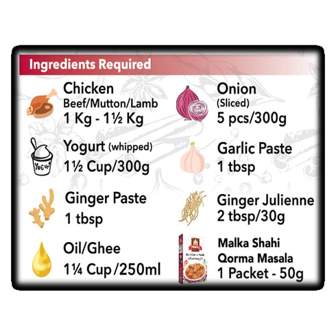 Malka Shahi Korma Recipe Mix 50g - Authentic Gourmet Spice Powder for Meat & Yogurt Sauce - Vegan, Non-GMO, Gluten Free