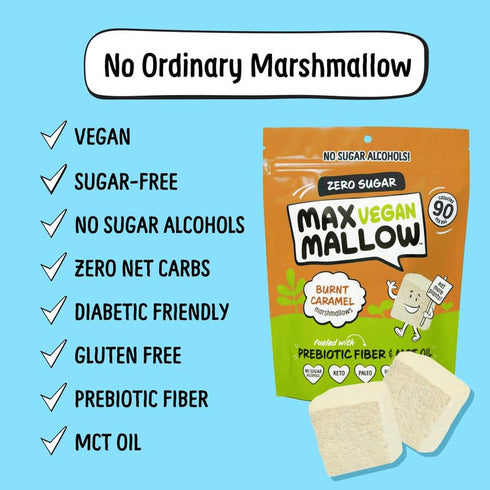 6 Pack Max Mallow Vegan Sugar Free Marshmallows - Keto Friendly, Perfect for S'mores, Hot Chocolate, and Baking Zero