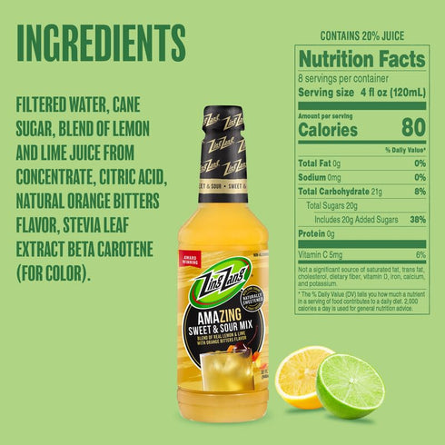 32 Oz (Pack 1) Zing Zang Sweet and Sour Mix, Amazing Non-Alcoholic Cocktail Mixer, Fl Bottle