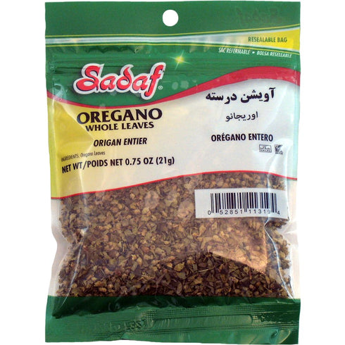 Sadaf Oregano Leaves - Whole Oregano Leaves for Cooking & Food Seasoning - Mediterranean Cuisine - Kosher and Vegetarian - 0.75 oz Resealable Bag