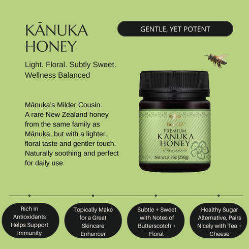 (17.6 oz) BeeNZ Raw Knuka Honey Pure New Zealand Monofloral Knuka Honey, Natural Sweetener & Superfood for Wellness