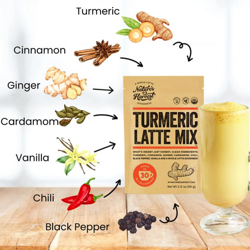 6.35 oz Pack, 90 Nature's Harvest - Turmeric Latte Mix, Add on Golden Milk Tea, Smoothies and Other Drinks, Turmeric