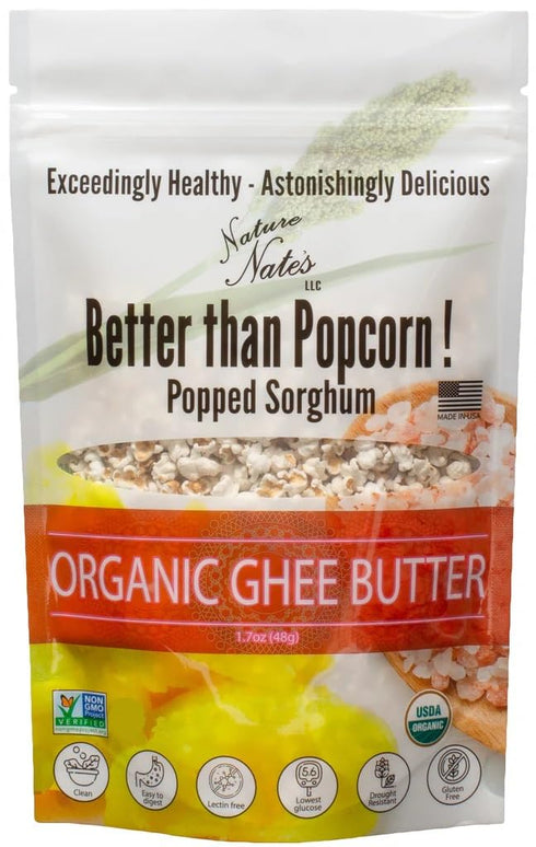 Smilo 1.7 (Pack 6) Nature Nates Popped Sorghum, Ghee Butter - Keto & Gluten Free, Healthy Snacks, Better Than Popcorn