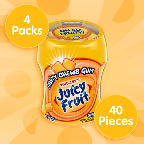 Juicy Fruit Gum Pack, 40-Piece (4 Pack) - Original Bubble Gum Bulk Bottle