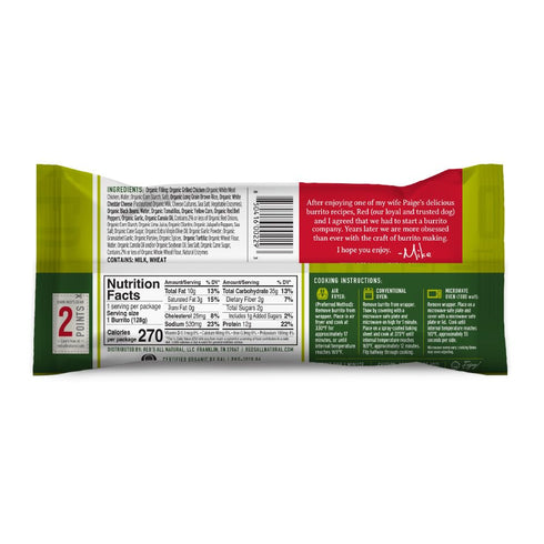 12g 4.5 Red's Burrito, Organic Chicken, Cilantro & Lime - Protein, Non-GMO - Made with Grilled Chicken, White Cheddar