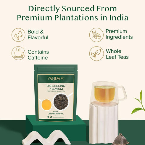 VAHDAM First Flush Darjeeling Tea - 50 Cups (3.53oz) | Loose Leaf Black Tea, Flowery & Aromatic