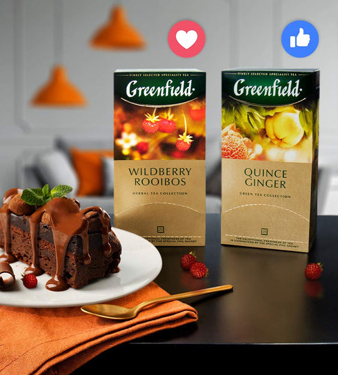 Greenfield Quince Ginger Green Tea Fruit & Herbal Collection - 25 Teabags in Special Foil Sachet