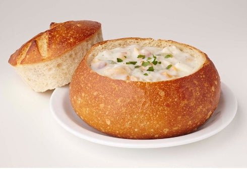 Delicious San Francisco Clam Chowder Soup with Bread Bowls