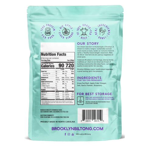 Brooklyn Biltong Air Dried Grass Fed Beef Snack, South African Jerky (8 oz, Pack of 1) - Whole30 Approved.
