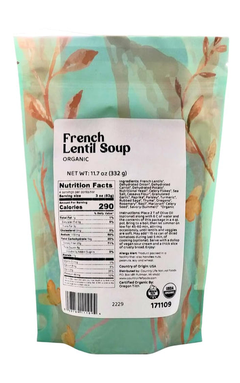 Country 11.7 oz Life French Lentil Soup Mix, Non-GMO, Plant Based, Vegan, Quick Prep Meal