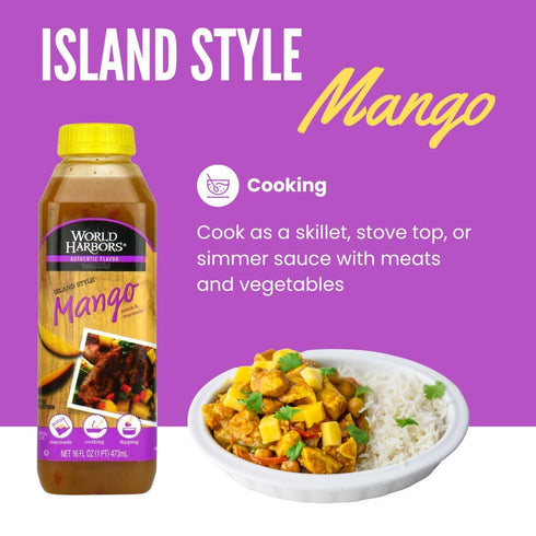 World Harbors Island Mango Sauce & Marinade 16-Fl Oz Bottle (Pack of 3), Low-Calorie, Sweet & Tangy Sauce
