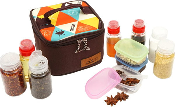 Travel Spice Containers Kit, 3 Pcs 2.7 oz Liquid Spice Bottles, 3 Pcs 3.3 oz Sauce Bottle, Durable Storage Bag for