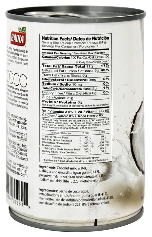 13.5 oz Badia Coconut Milk, Creamy & Rich Coconut Base for Cooking, Baking & Smoothies