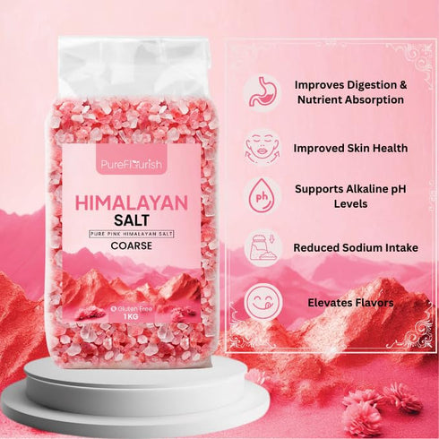 Pure Flourish 1kg 100% Pink Himalayan Salt (Coarse) PREMIUM UNREFINED | NATURAL | GLUTEN FREE | VEGAN | VEGETARIAN |