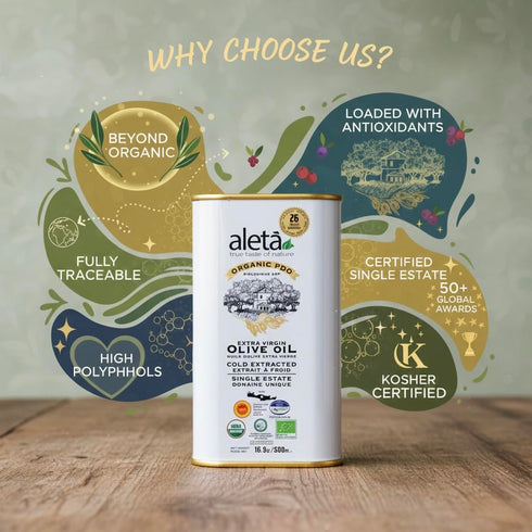Aleta 16.9 Oz (Pack 1) Farms Olive Oil Extra Virgin, USDA Organic, Single Estate PDO Polyphenol Rich Olive Oil, Cold