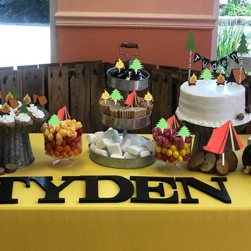 LaVenty Camping Cupcake Toppers - Happy Camper Birthday Party Decor, Woodlands and Lumberjack Party Decor