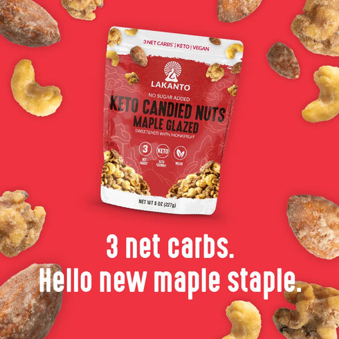 3 Lakanto Candied Nuts Maple Glazed - No Sugar Added, Sweetened with Monk Fruit, Net Carbs, Keto Diet Friendly, Vegan