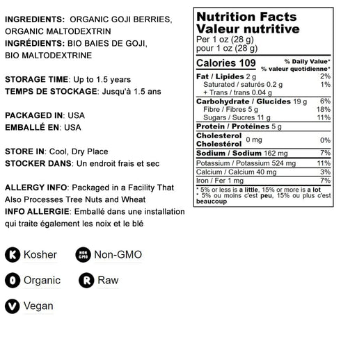 Food to Live Organic Goji Berry Powder, 4 Ounces, Non-GMO, Kosher, Vegan, Bulk with Maltodextrin