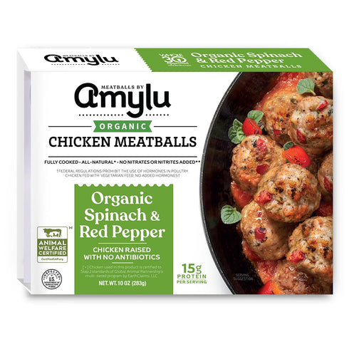 Amylu Foods Organic Spinach & Red Pepper Chicken Meatballs, Natural Ingredients, 15g
