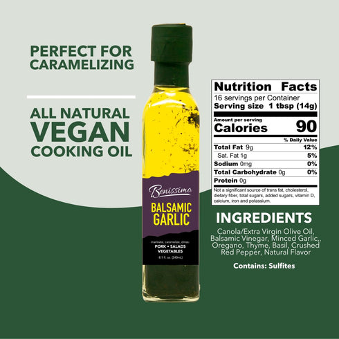8.1 oz Benissimo Balsamic Garlic Herb Infused Oil & Vinegar Blend, All Natural Gourmet Blend with Bold Balsamic