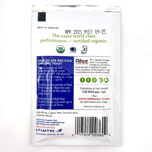 Lesaffre Red Star Organic Instant Yeast, 5 Packets