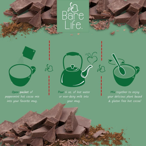 0.95 Oz (10 Pack) Bare Life: Dairy Free Peppermint Hot Cocoa Mix | Single Serving | Gluten Free, Vegan, Organic, Plant