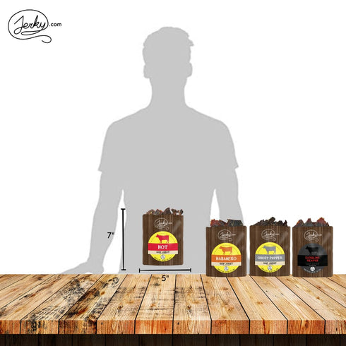 (4 1 oz. Jerky.com Hot Jerky Sampler - Featuring Habanero, Ghost Pepper, Carolina Reaper, and Classic Hot Beef Jerky