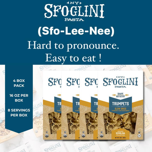 (4-Pack, 16oz Sfoglini Trumpets Pasta (Organic Durum Semolina) Campanelle/Bell Shape for Sauce Capture Each)