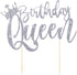 Handmade Glitter Queen Birthday Cake Topper, Happy Birthday Bunting Decor, Party Decoration Supplies (Silver)