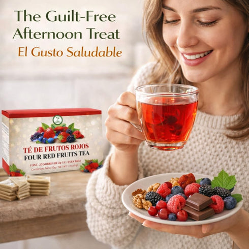 25 100% Frutos Rojos (Red Fruits) Herbal Tea Tea Bags Caffeine-Free Berry Infusion Naturally Tart & Refreshing Flavor