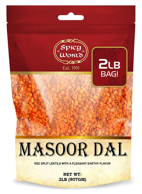 Spicy World Masoor Dal 2 Pound Bag (32 oz) - Red Lentils Split -