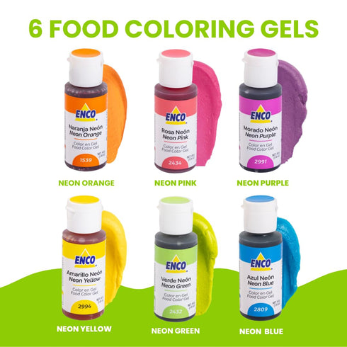 6 Set 1.41 oz (40 ENCO Neon Food Coloring Gel each g)