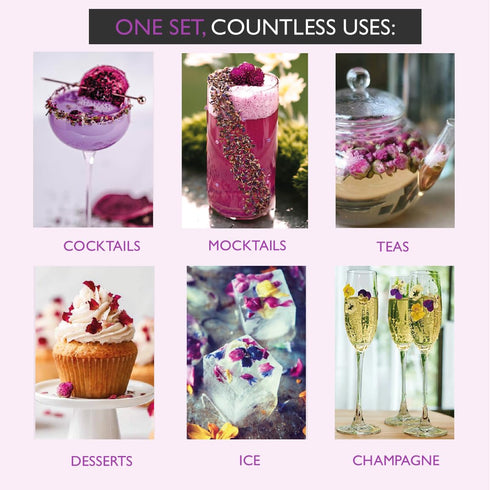 Set MILLIN Cocktail Garnish Gift Edible Flowers & Dehydrated Fruits | Premium Bar Accessories | Unique Gift for Her |