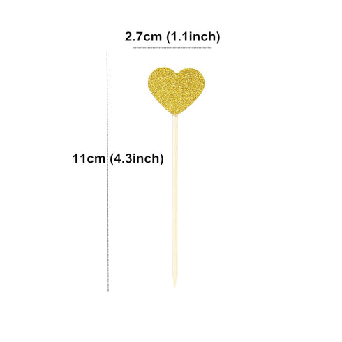 Ercadio Gold Glitter Heart Cupcake Toppers, Sweet Love Theme Cupcake Picks, 40 PCS