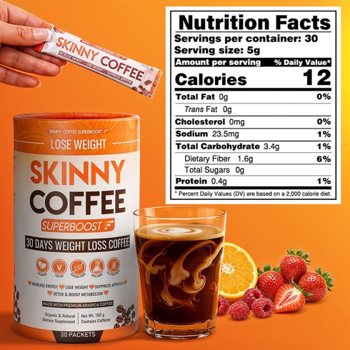 (30 Skinny Coffee Super Boost Weight Loss Coffee, Belly Fat Burner for Women & Men, Sugar-Free Keto Vegan, Reduces