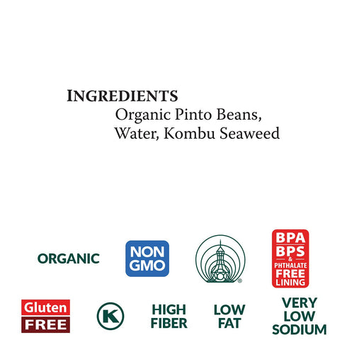 15 oz Eden Organic Pinto Beans, Can, No Salt, Non-GMO, Gluten Free, Vegan, Kosher, U.S. Grown, Heat and Serve