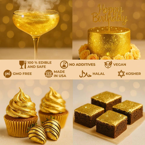 Gold Edible Glitter for Drinks Bulk 20g, Premium Glitter for Cakes, Cocktails, Food Grade, Vegan, Gluten Free