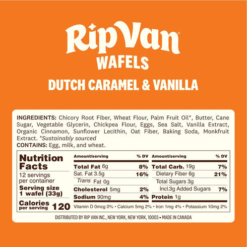 (3g), 12 Count Rip Van Wafels Dutch Caramel & Vanilla Stroopwafels, Healthy Snacks, Non-GMO, Low Calorie, Low Sugar