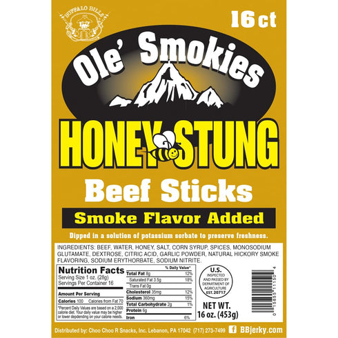 16-ct 9-Inch 1-lb Buffalo Bills Honey Stung Ole' Smokies Bulk Beef Sticks (two bags)